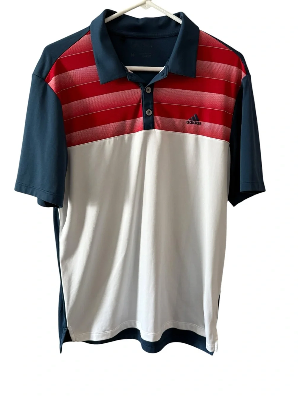 Adidas Polo Short Sleeve Shirt Red Blue Color-block Performance Golf T, Size M.